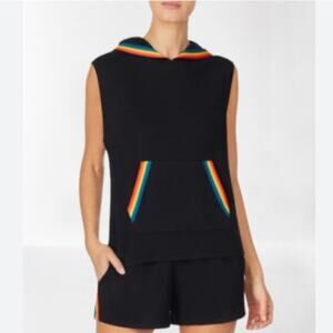 Room Service Pajama Lounge Black Rainbow Stripe Short Set Size SP/XS